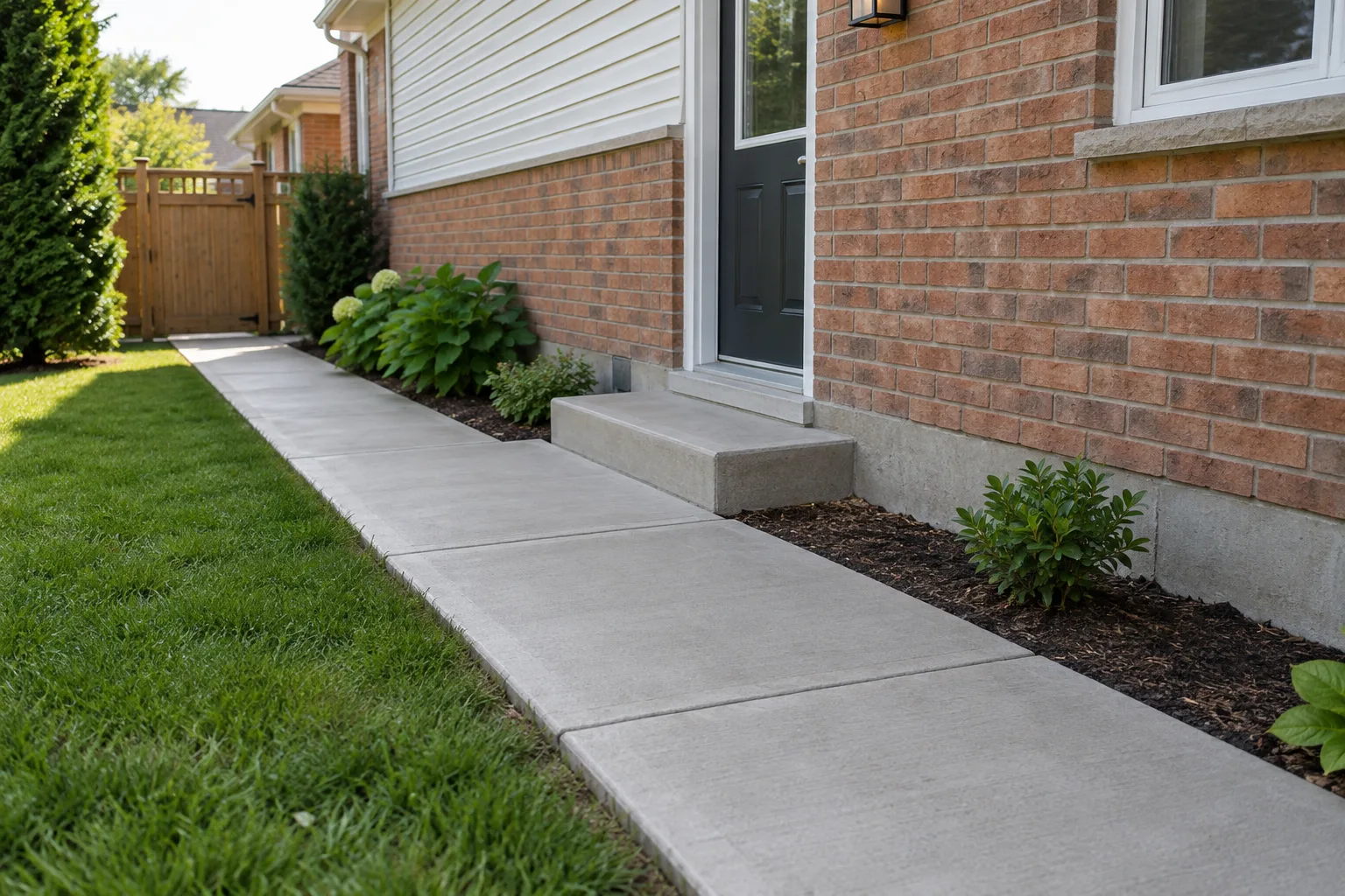Illustrative concrete walkway and small residential step